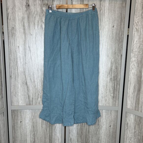 Flax Pants Linen Lagenlook Bohemian Ruffle Hem Size S - Picture 1 of 6